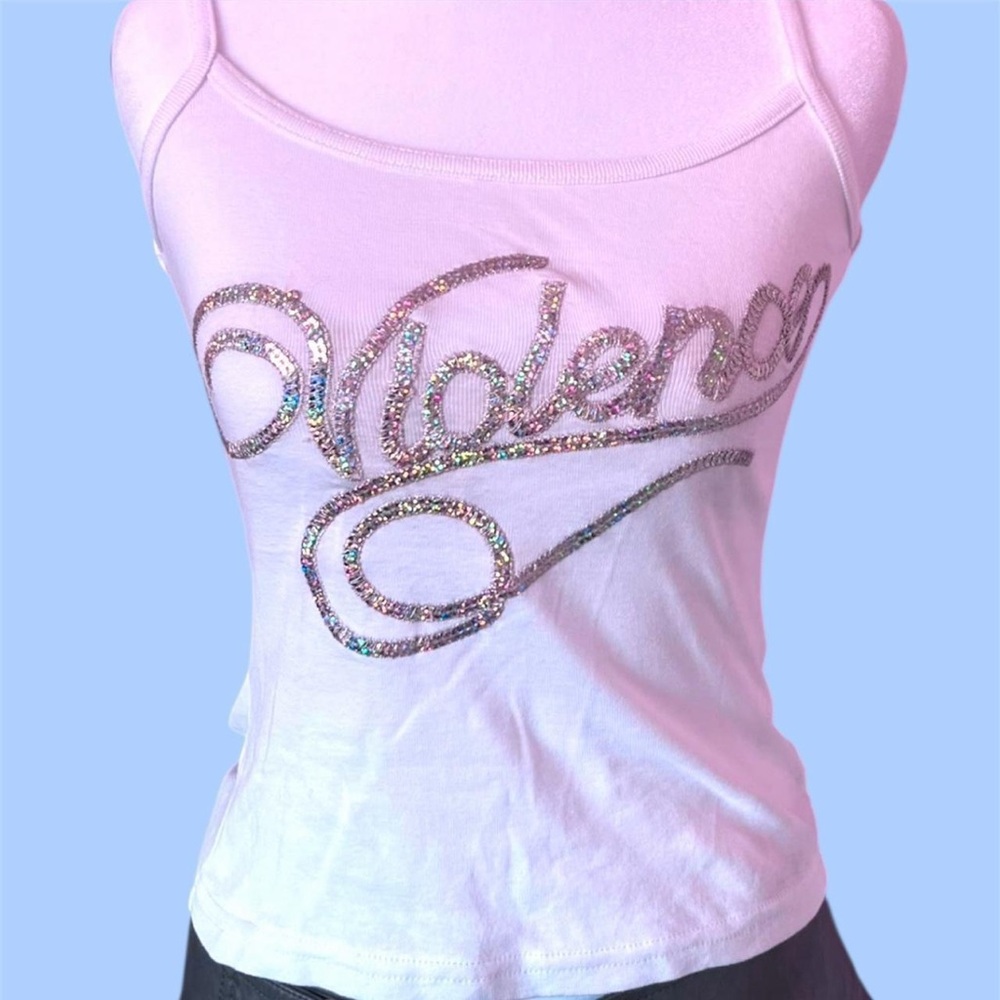 White y2k Violence Silver Sequin Cami
